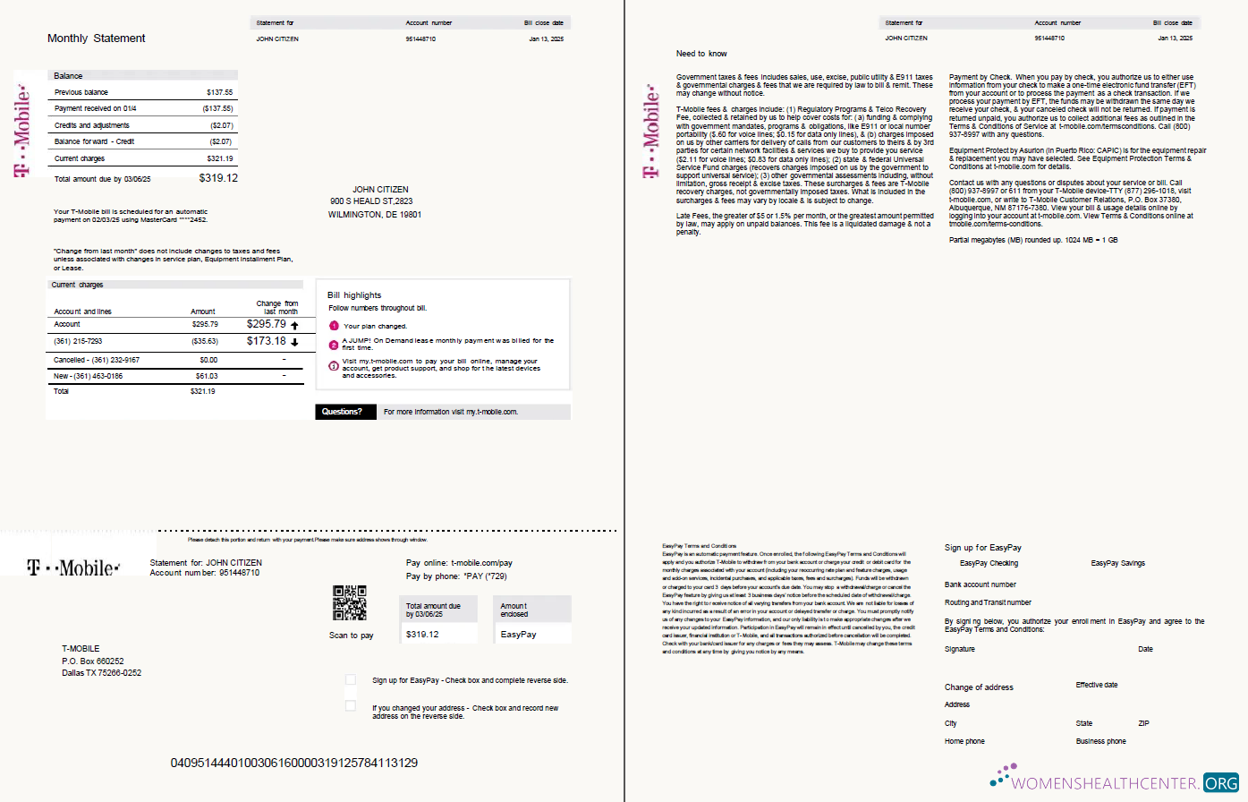 download USA T mobile utility bill template in Word and PDF formats, 2 pages, version 2 PDF template